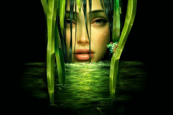 Dziewczyna na zielonym tle wody