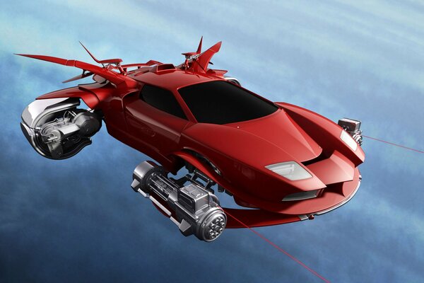 Flying car of the future in the sky