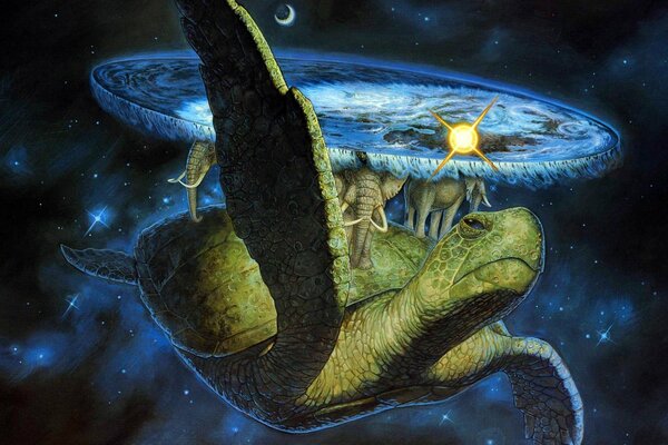 Terry Pratchetts flache welt auf einer schildkröte