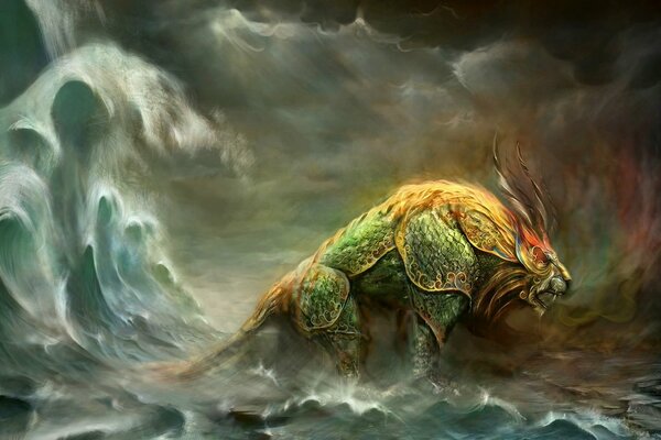 Art monstre Lion dans la mer