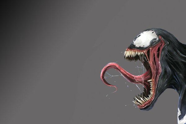 Venom con la lengua sacada sobre un fondo gris