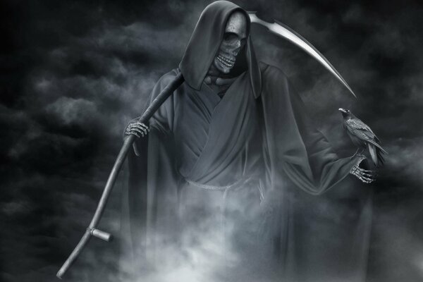 Black and white art death with a scythe 