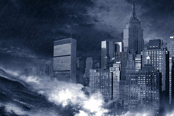 Fala zmywa drapacze chmur w Nowym Jorku