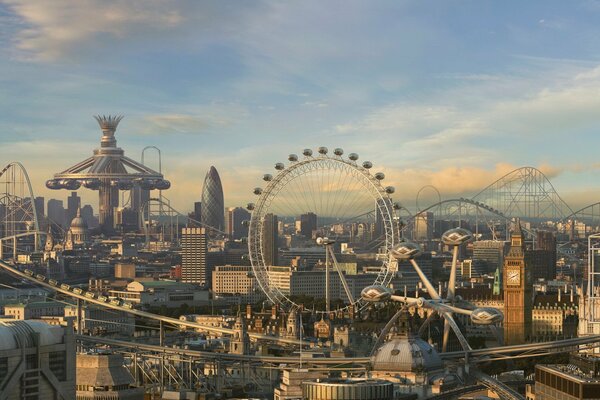 Un couple de divertissement à Londres. Grande roue