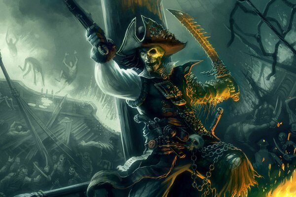 Pirate squelette sur un navire fantôme