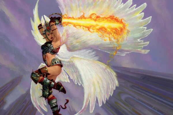 A girl with wings and a fireball