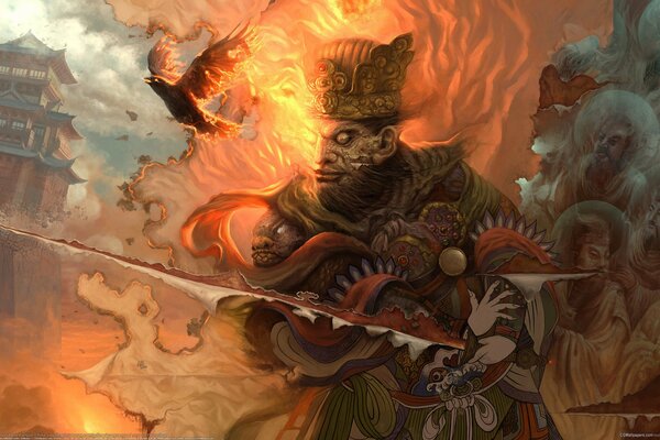 Guerrier japonais en feu Fantasy