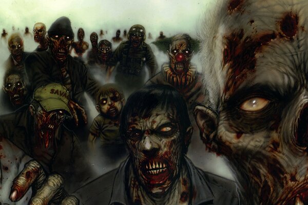 Zombie monsters with blood on their face