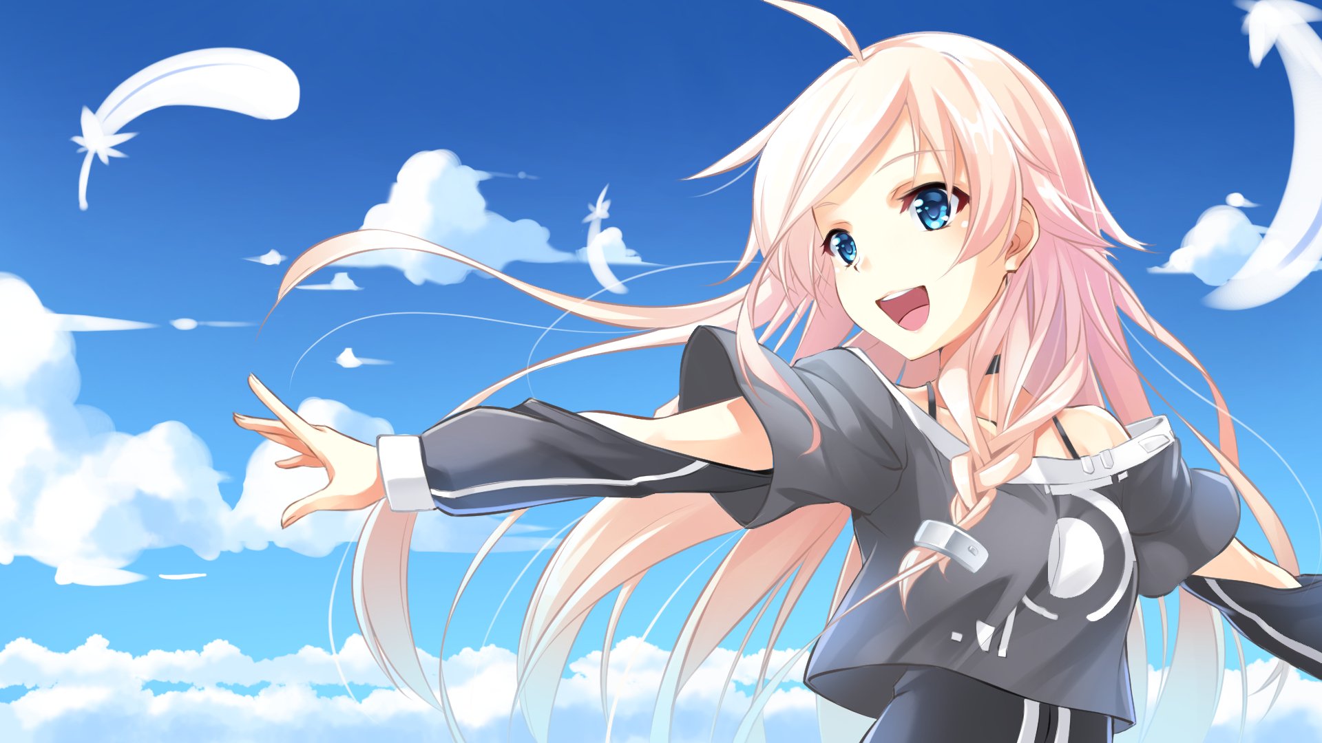 art ame no uta vocaloid ia girl feather sky emotions hand pink hair