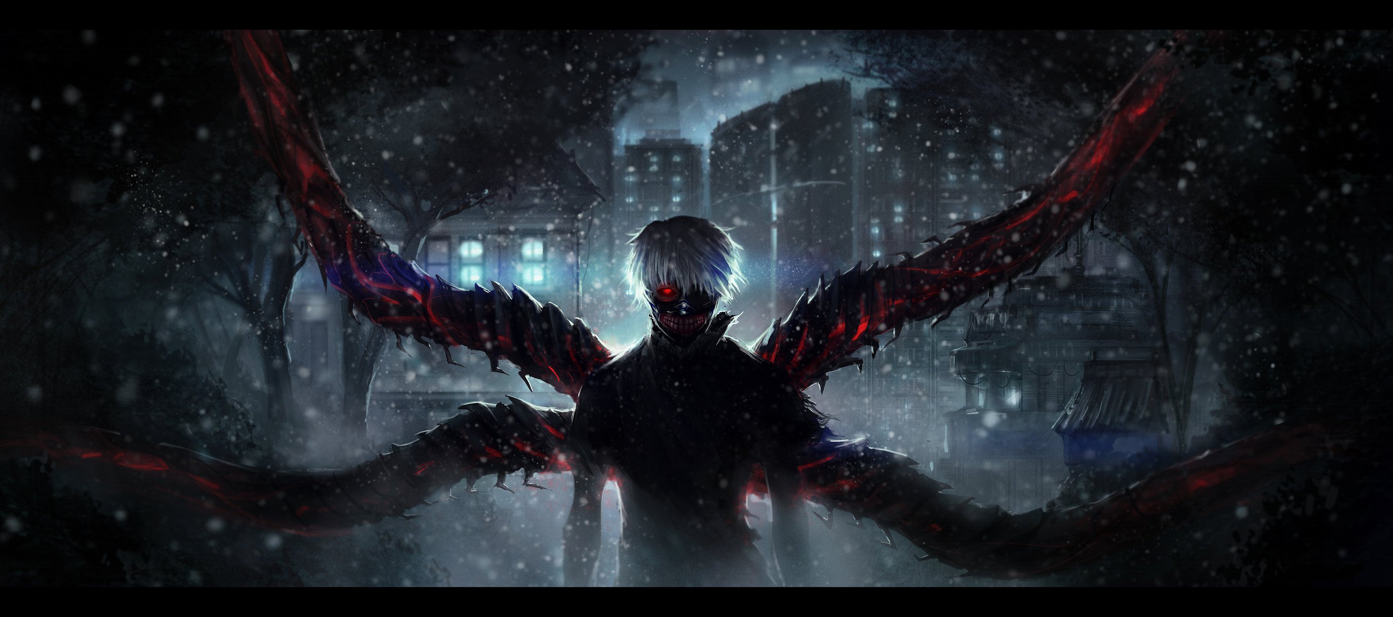 ken kaneki tokyo ghoul kerl nacht anime kunst dunkelheit weißes haar