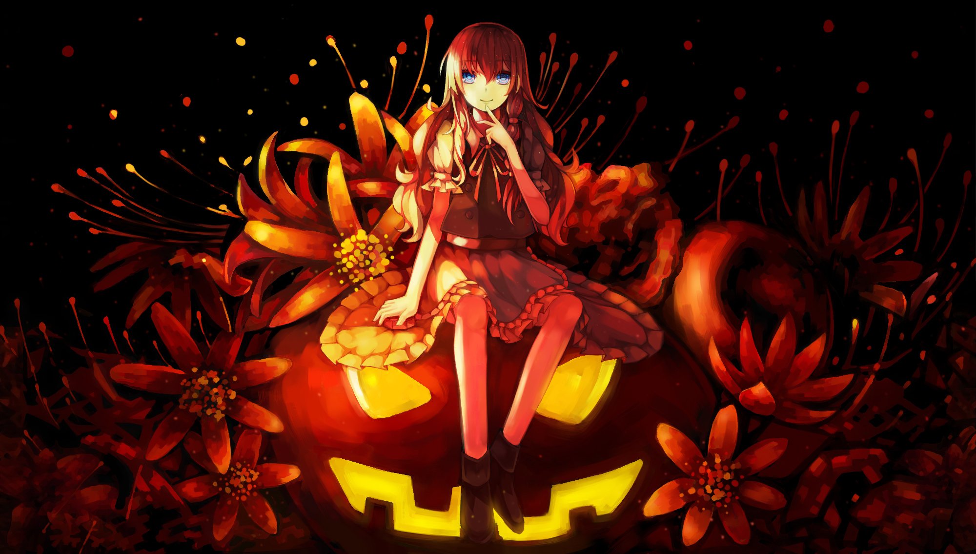 art dead line touhou kirisame marisa girl holiday pumpkin halloween flower anime