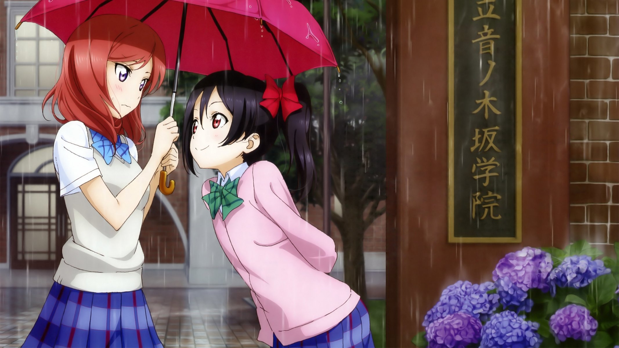 art murota yuuhei anime love live school idol project nishikino maki yazawa nico girls umbrella rain schoolgirl