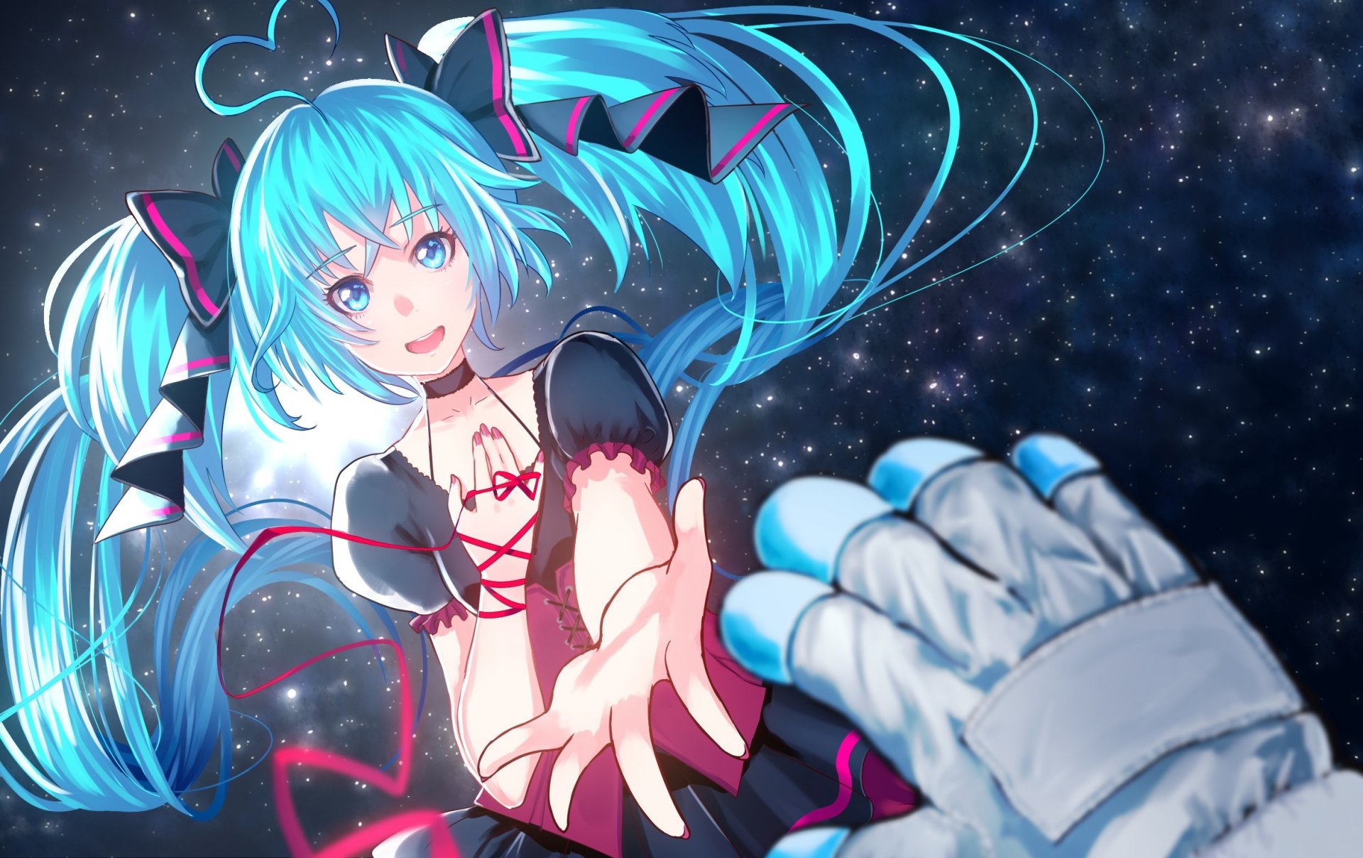 arte noboes vocaloid hatsune miku chica mano espacio cielo estrellas astronauta anime