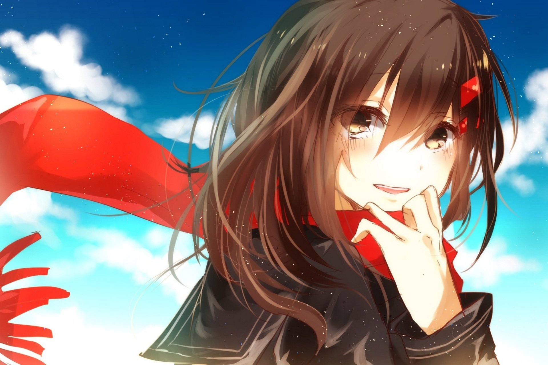 art chunnkoromochi kagerou project tateyama ayano girl scarf tears happiness sky clouds anime