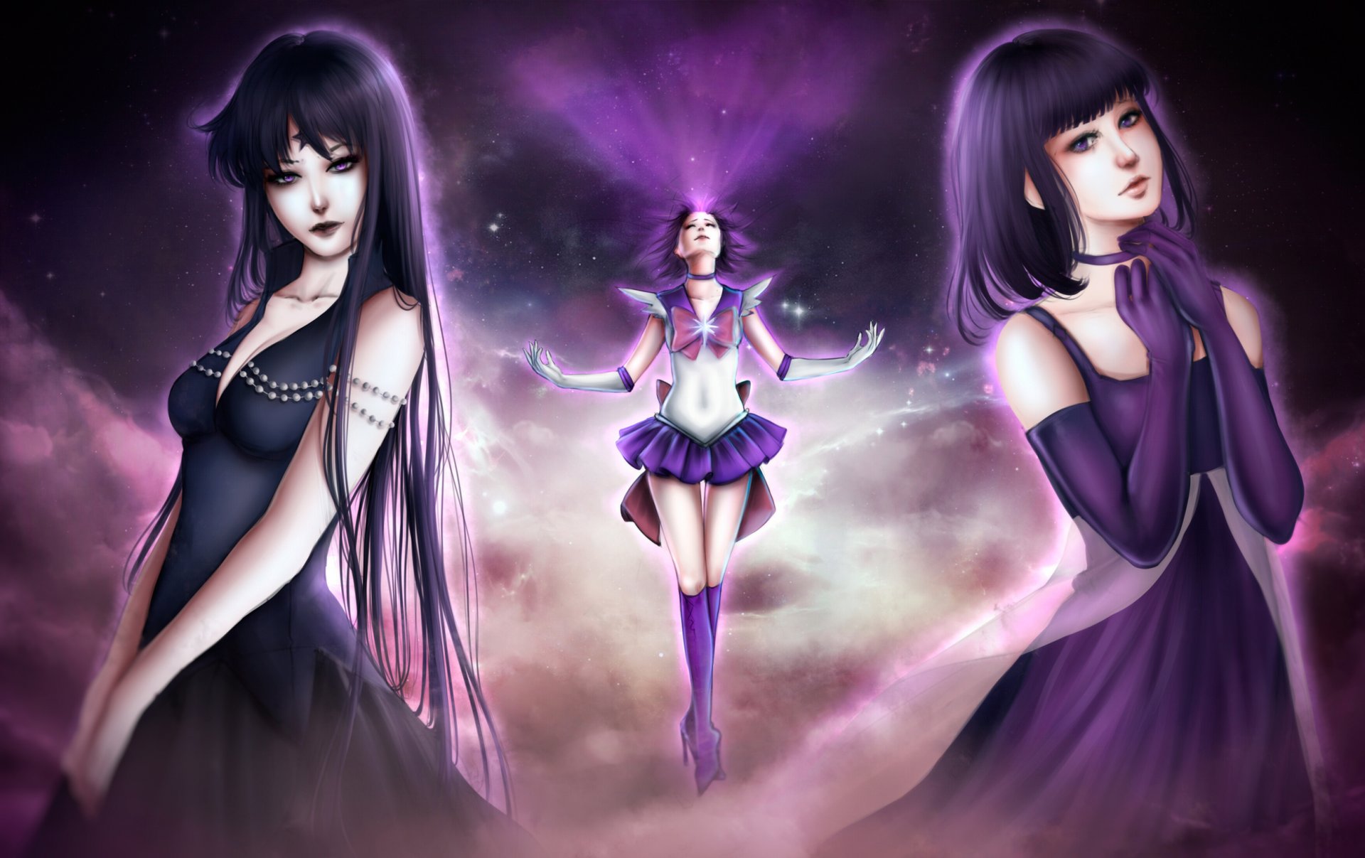 bishoujo senshi sailor moon tomoe hotaru sailor saturn girl sky star form bow