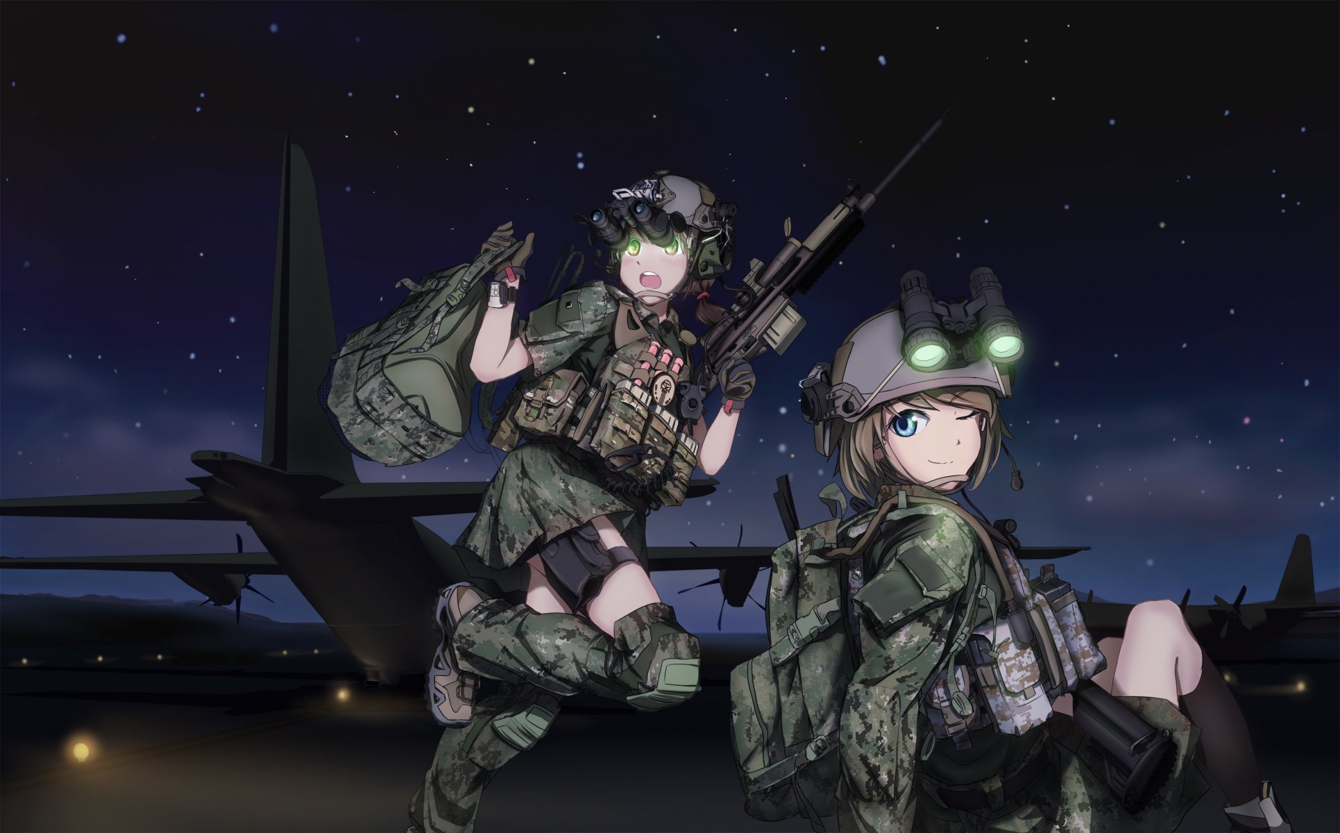 art tc1995 girls view smile surprised weapon war airport plane