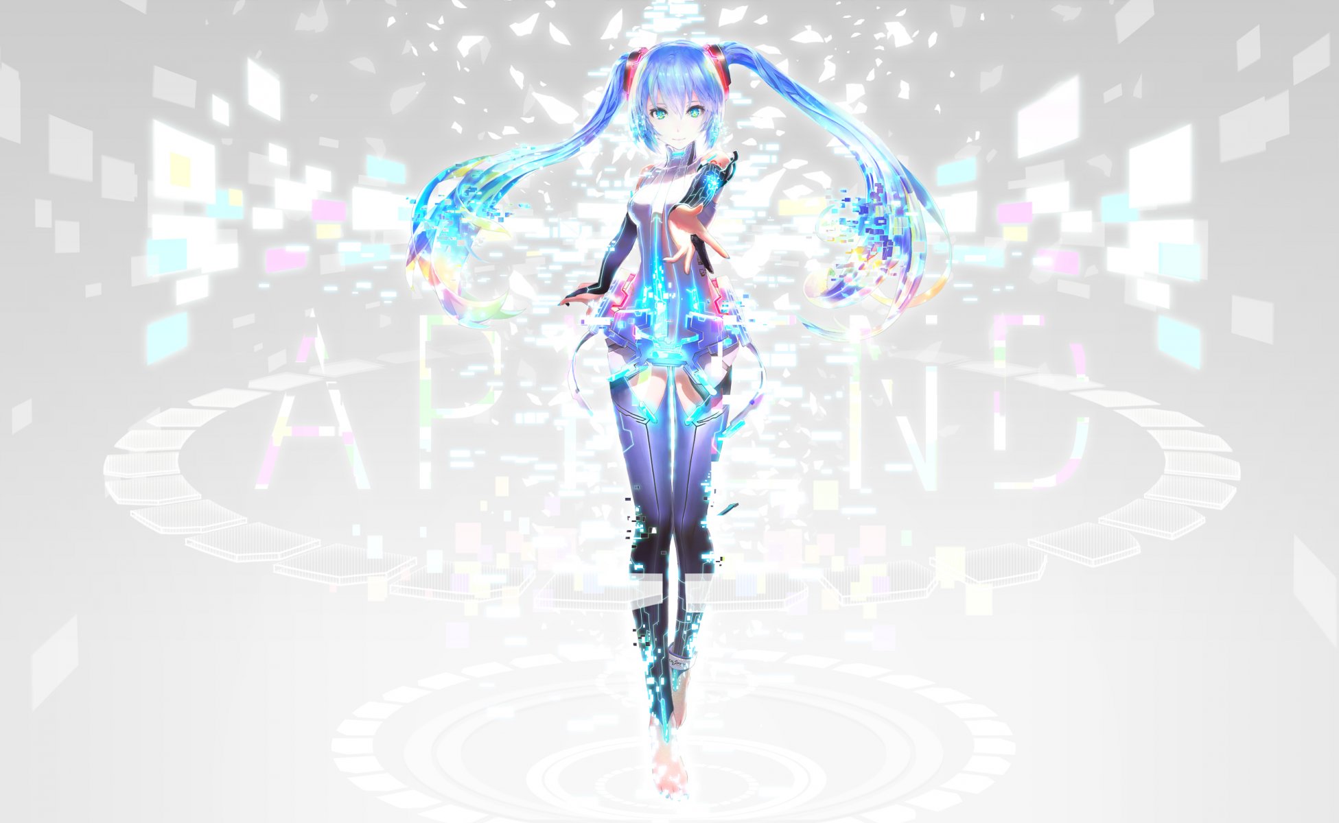 kunst iori mädchen hatsune miku blick lächeln geste hintergrund vocaloid vocaloid