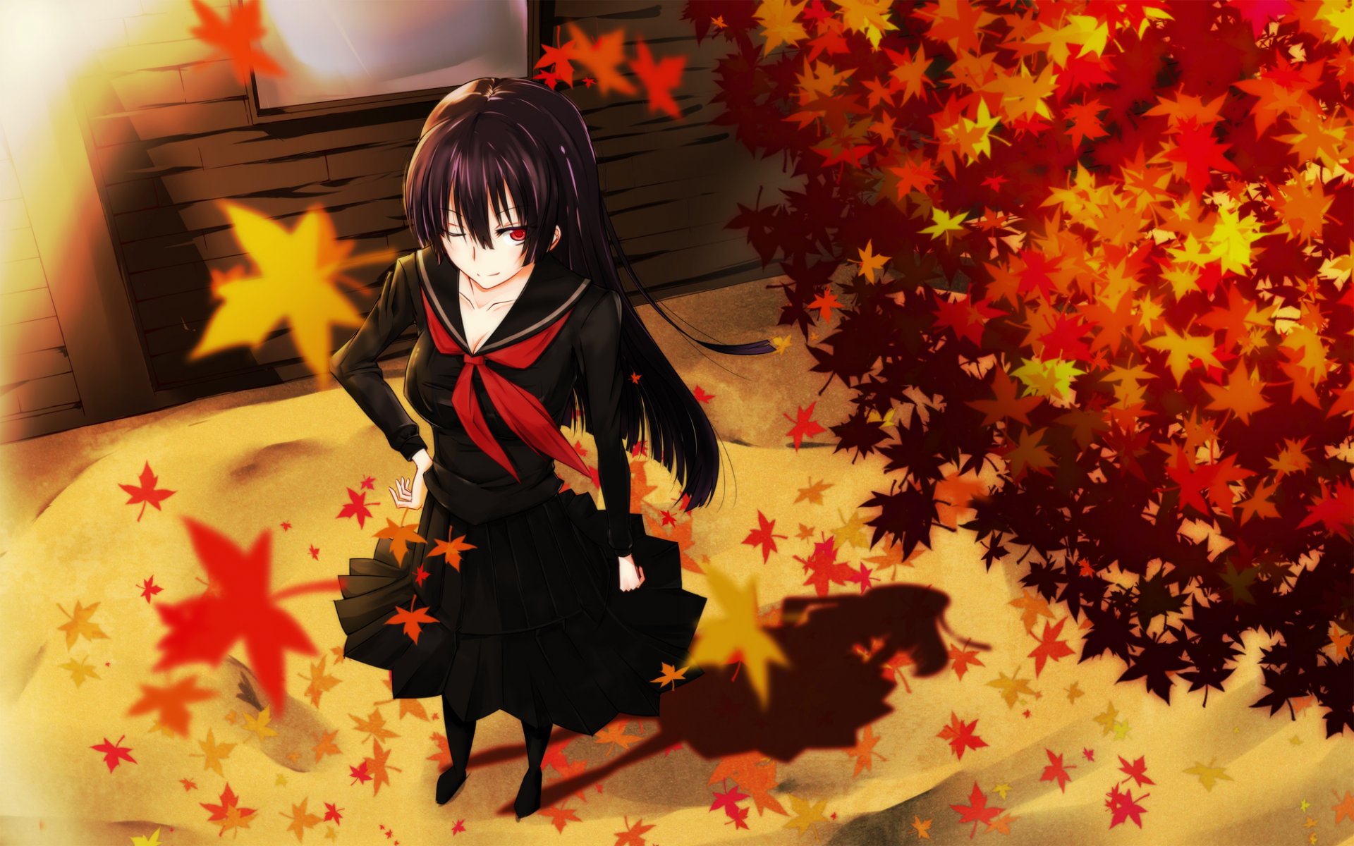 art gensouki girl kanoe yuuko smile schoolgirl autumn leaves wind tasogare otome x amnesia