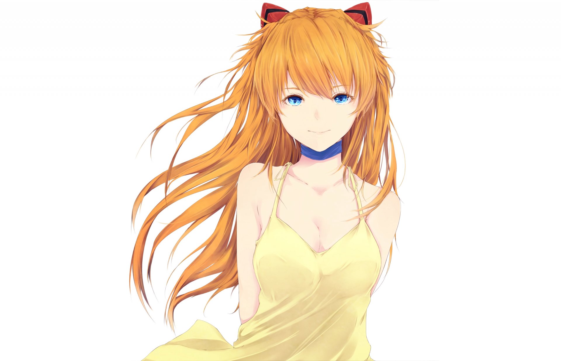 arte marumoru ragazza souryuu asuka langley sguardo sorriso vento sfondo semplice evangelion