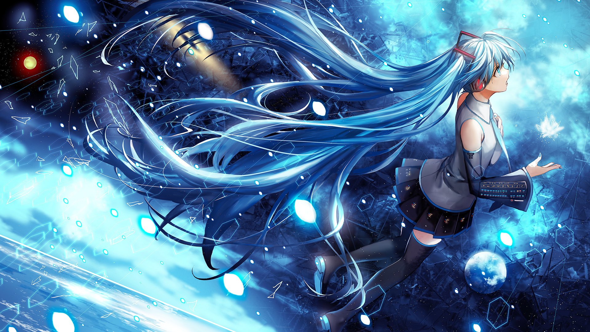 art komecchi vocaloid hatsune miku dziewczyna niebo gwiazdy anime