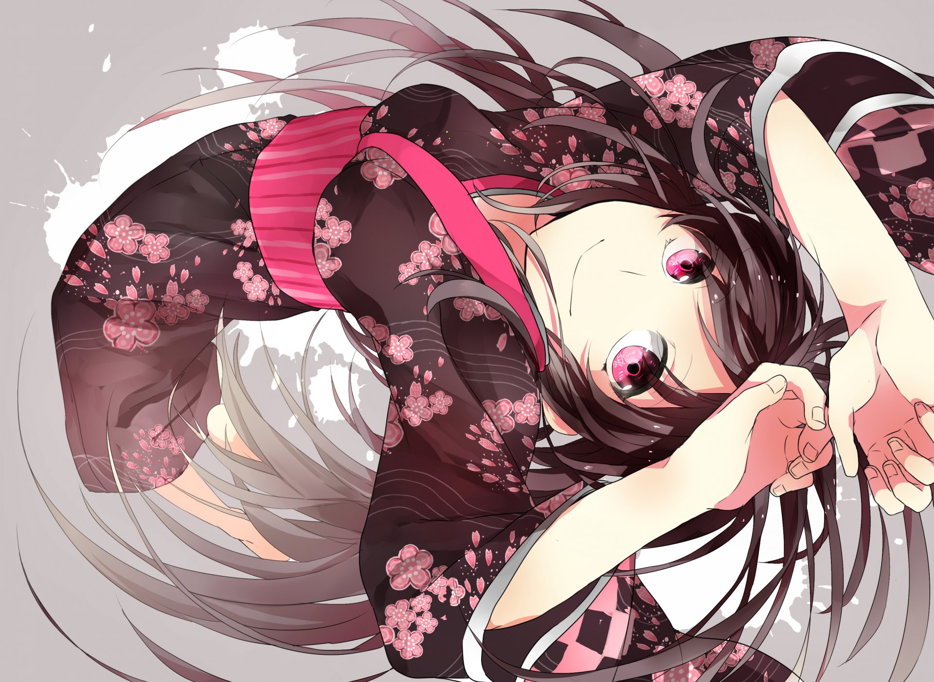 art hibiya girl kimono smile face anime