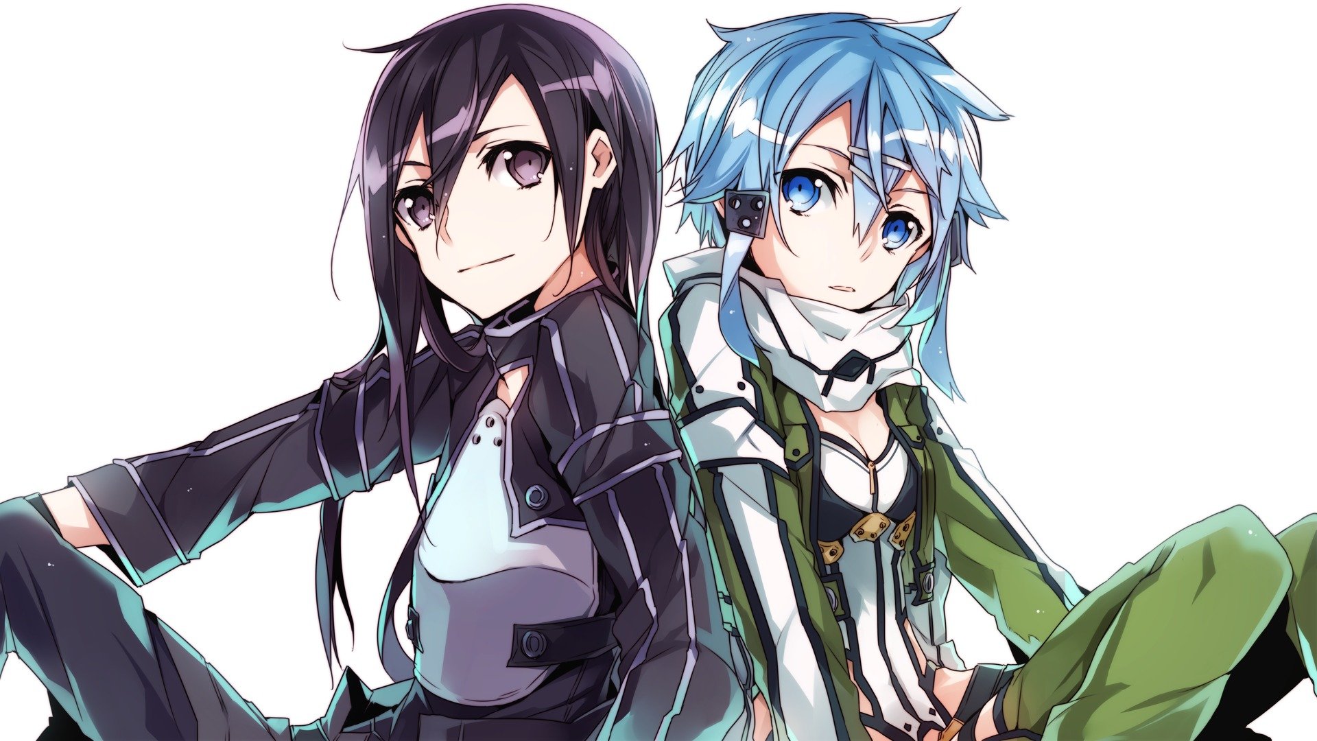 art jianmo sl girls kirito shinon view surprised sitting simple background sword art online