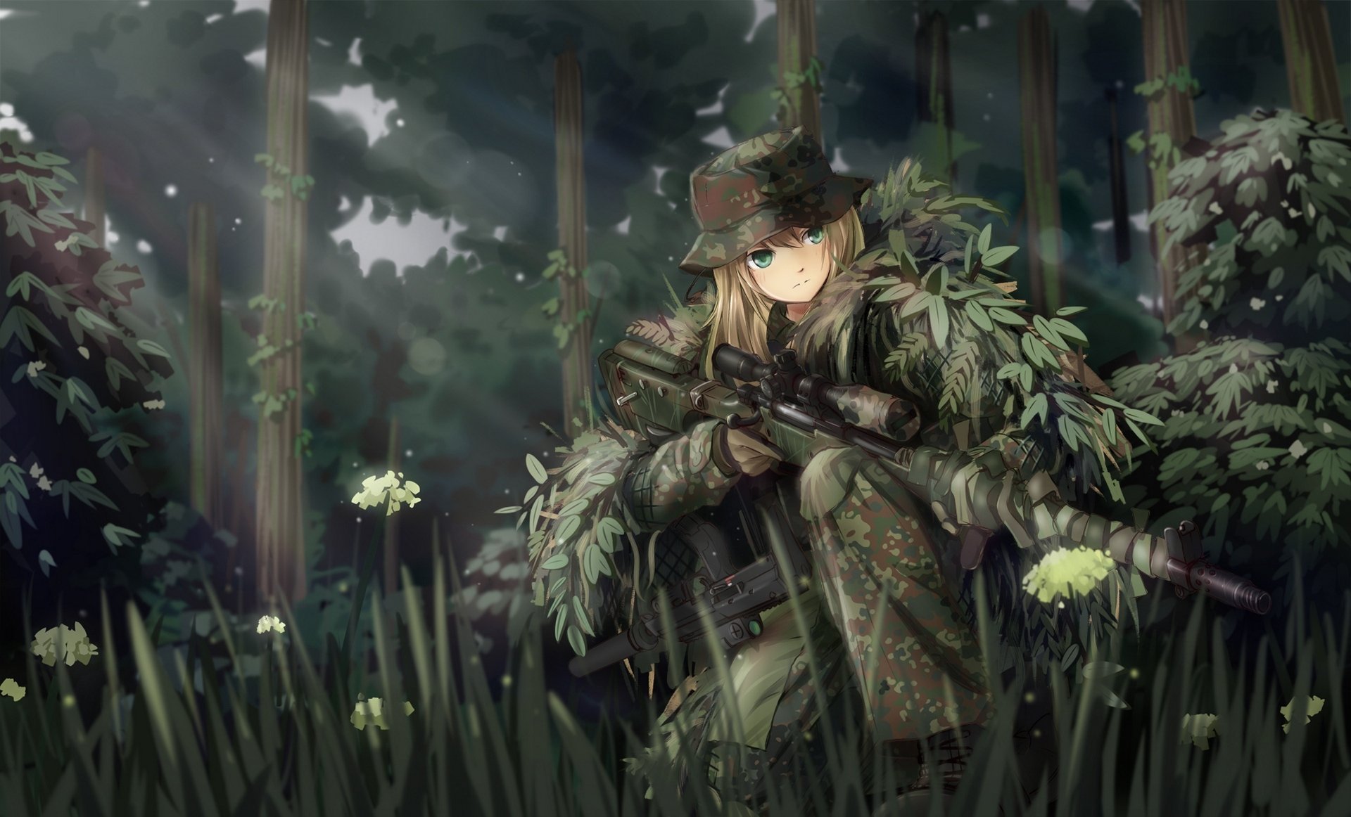 arte tc1995 chica armas camuflaje soldado francotirador bosque