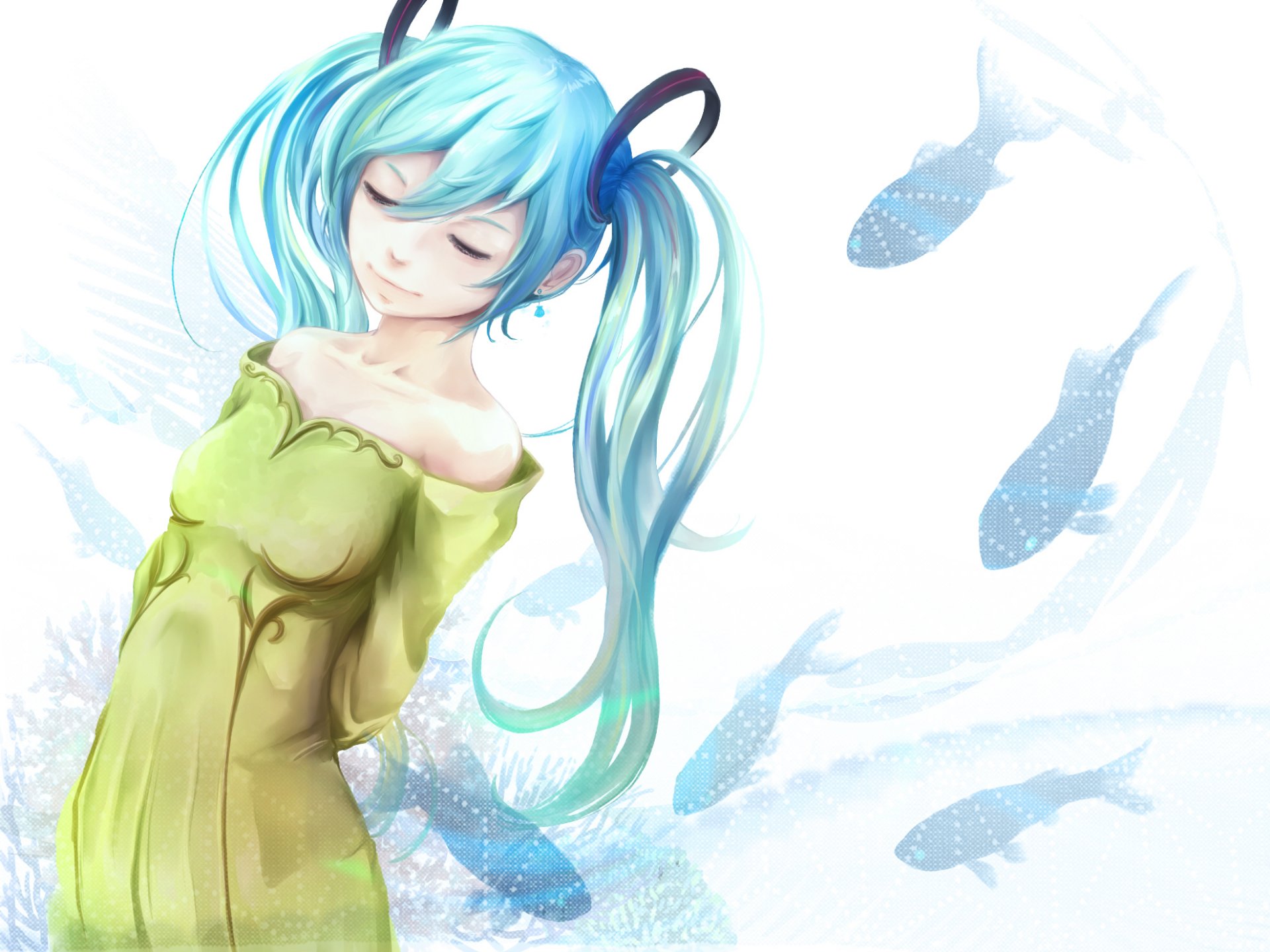 arte museum2088 vocaloid ragazza hatsune miku pesce vocaloid