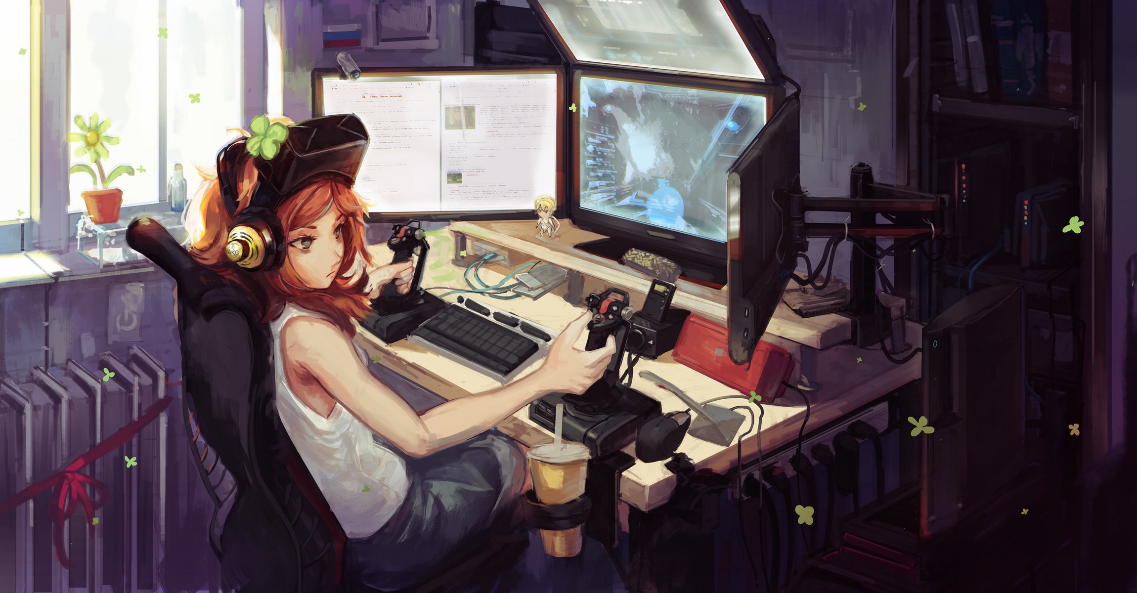 arte doomfest chica vivian james computadora juego monitores joysticks 4chan