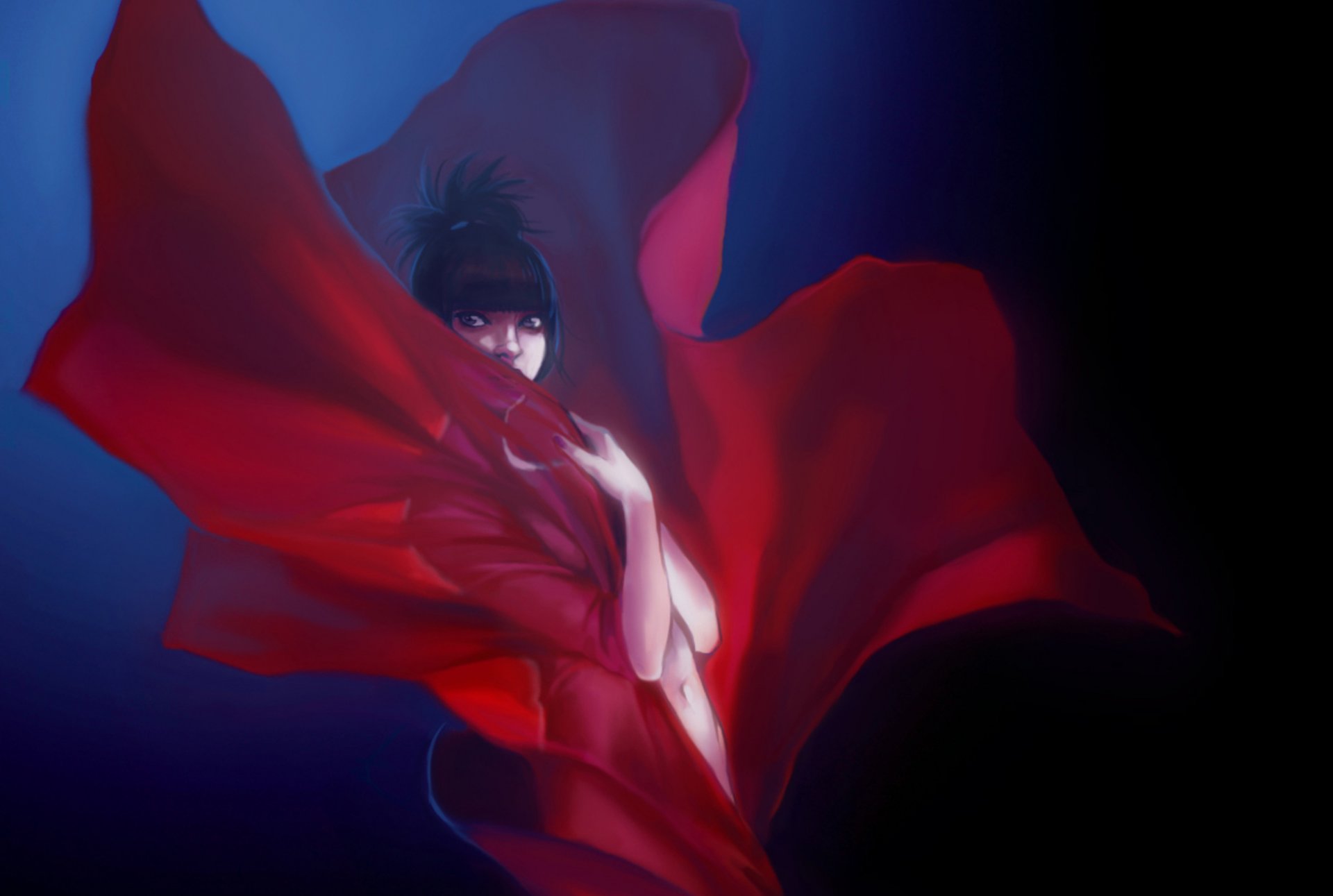 girl red cloth personification red flower