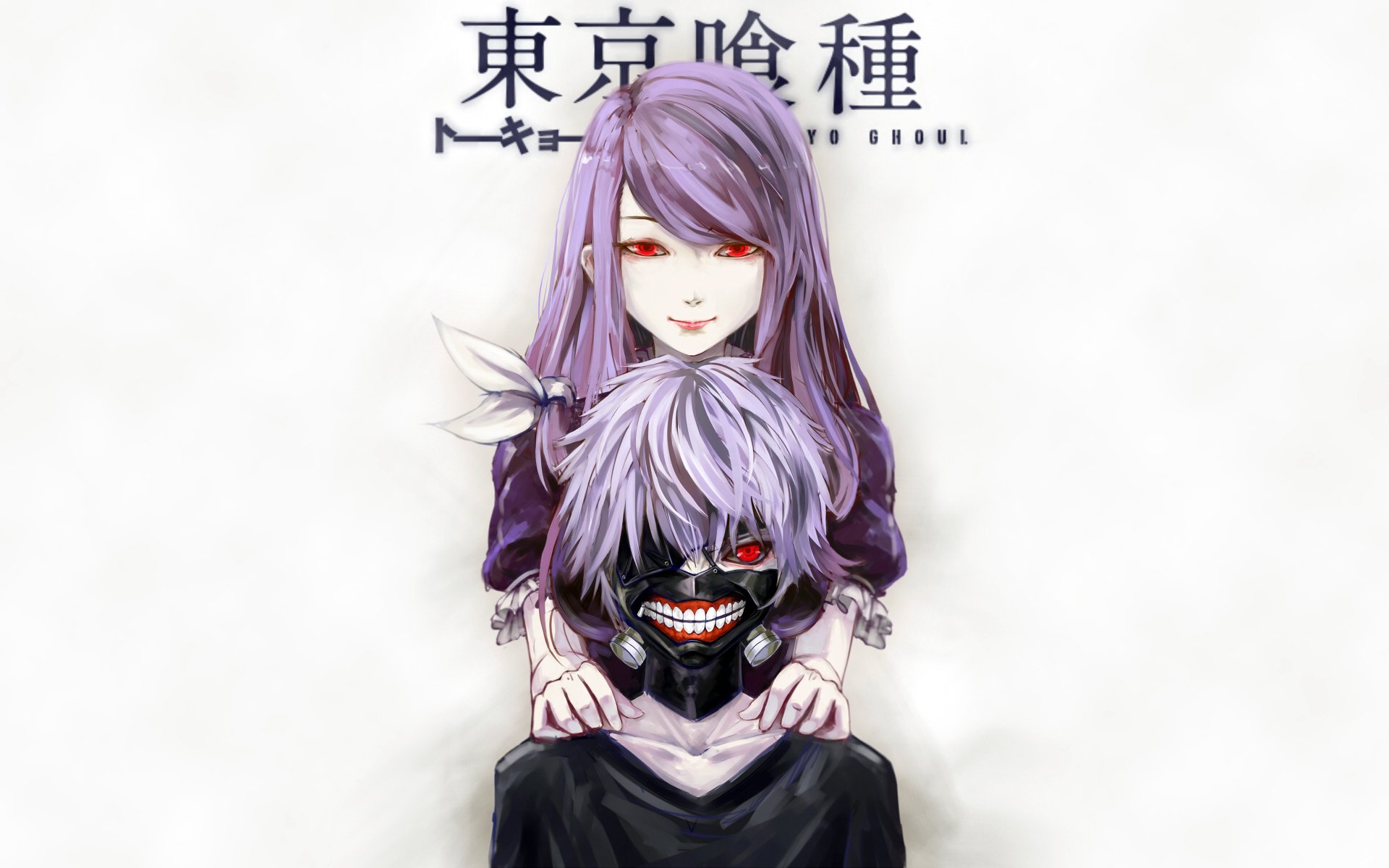 anime arte ghoul de tokio ghoul de tokio ken kaneki rize kamishiro chico chica máscara fondo ojos rojos