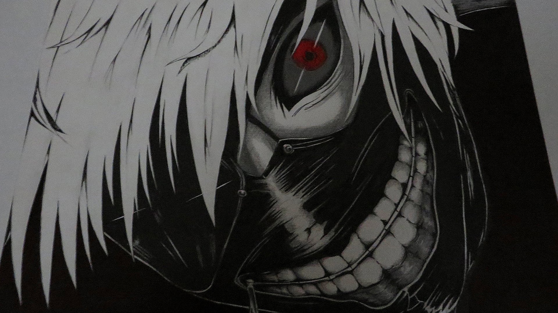 tokio ghul tokyo ghoul kaneki ken kaneki ken maska czerwone oko białe włosy anime