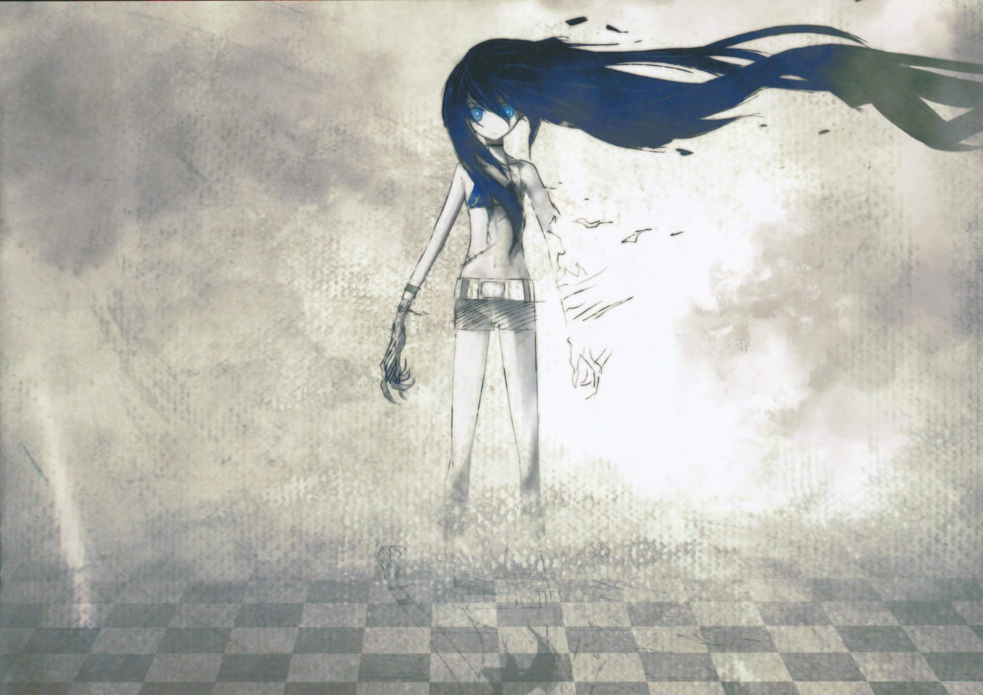 art huke black rock shooter black rock shooter mato kuroi girl anime scar hair short