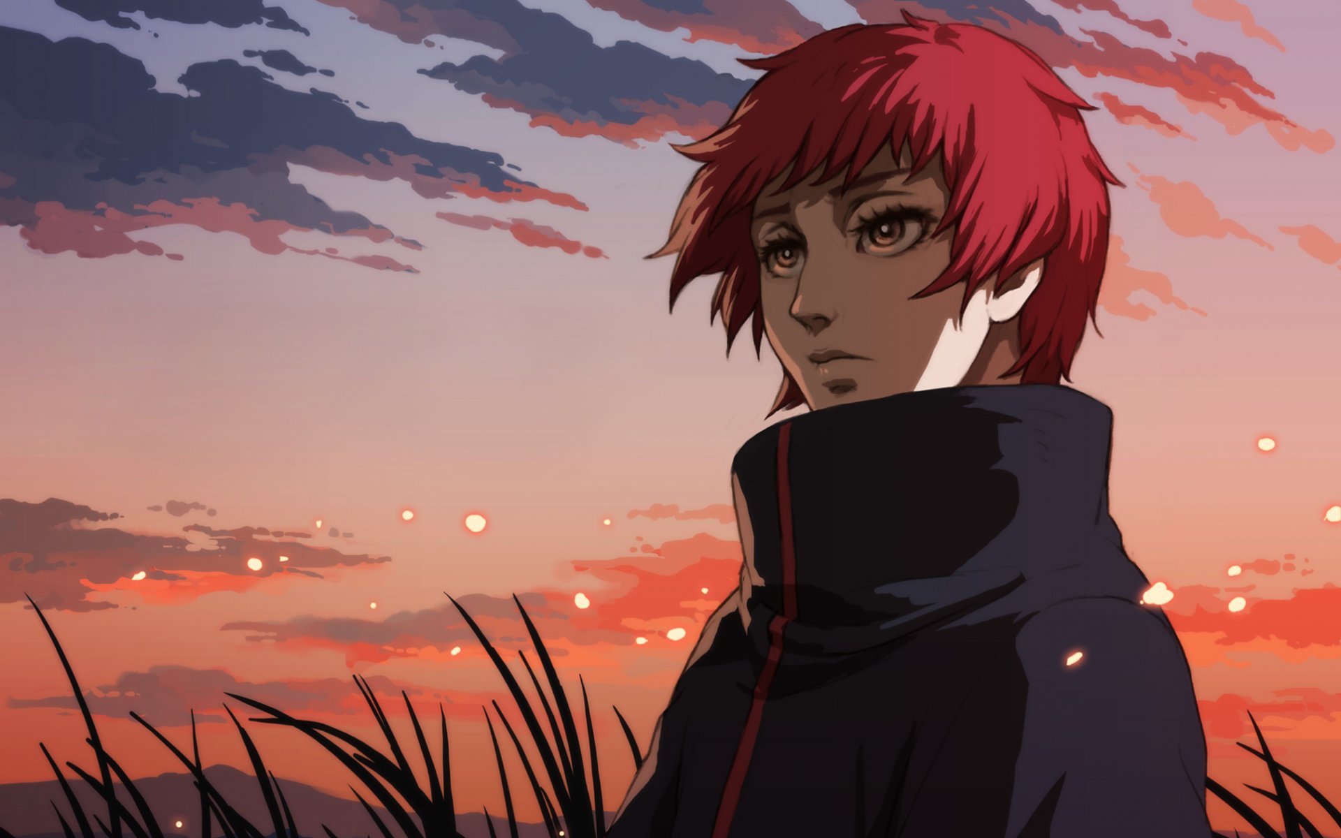 naruto sasori tarde puesta de sol hierba