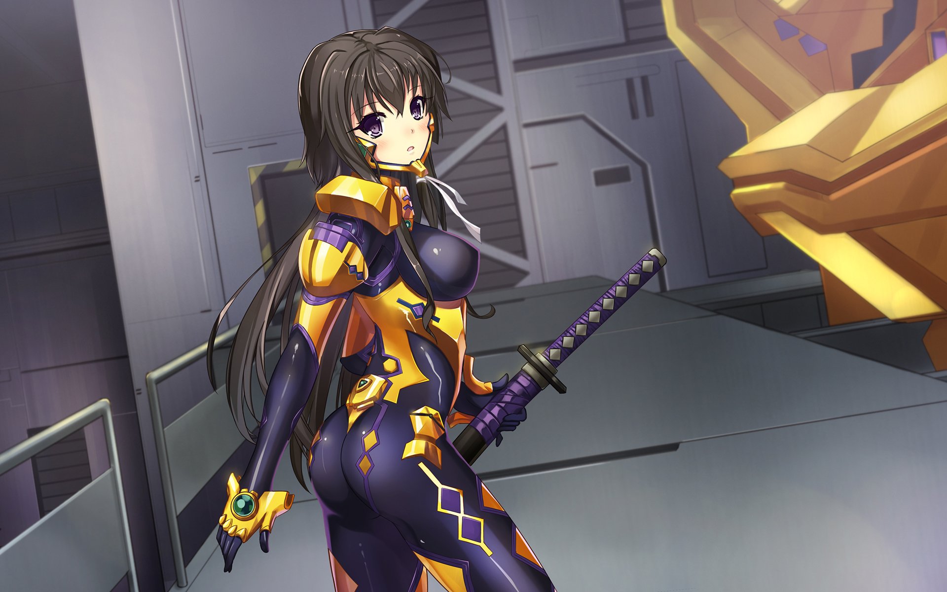 arte danza de la eternidad chica takamura yu mirada sorpresa pecho arma traje muv-luv alternativa