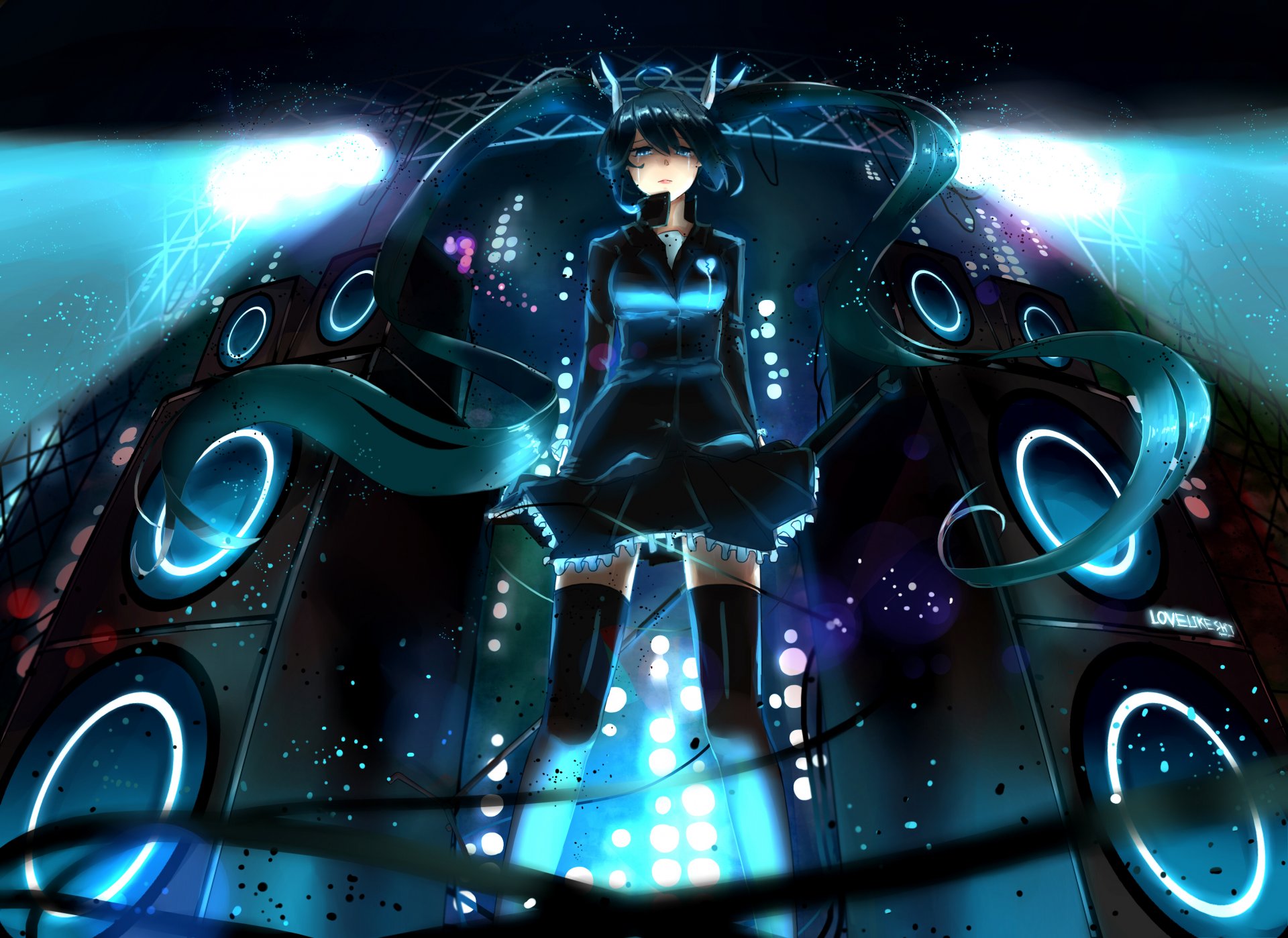 arte chica hatsune miku mirada lágrimas altavoces escena focos vocaloid vocaloid