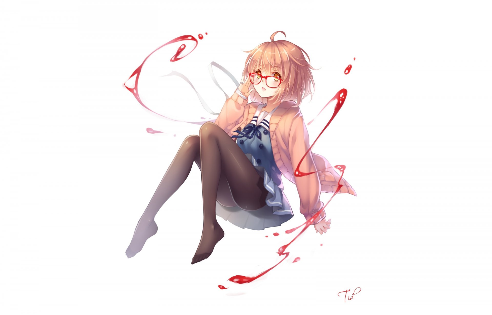 art tidsean girl kuriyama mirai view smile sunglasses magic white background kyoukai no kanata