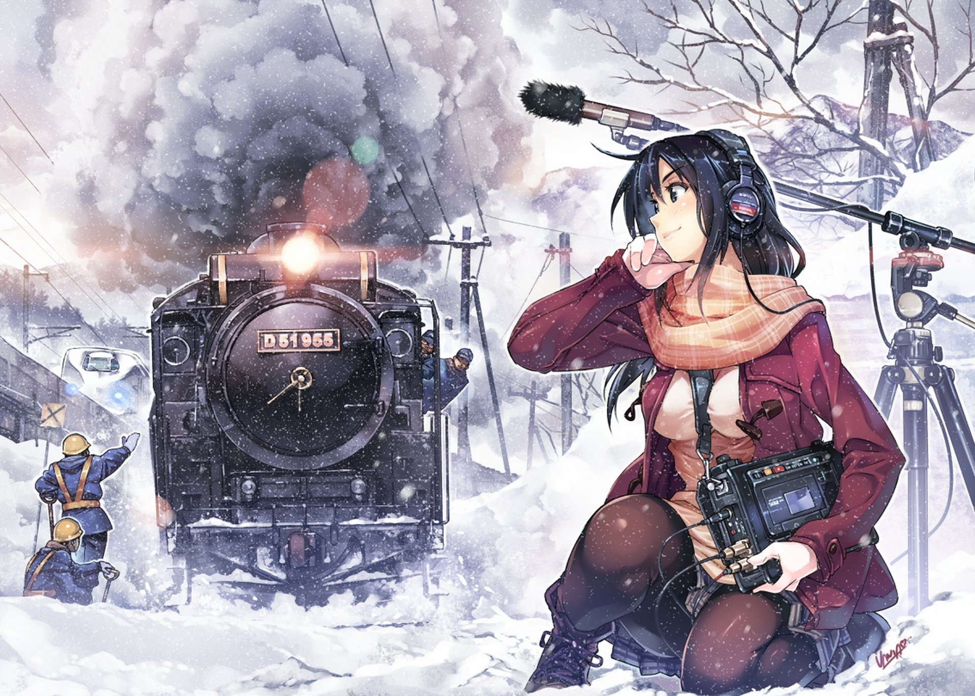 arte vania600 ragazza treno microfono neve inverno fumo persone cuffie anime