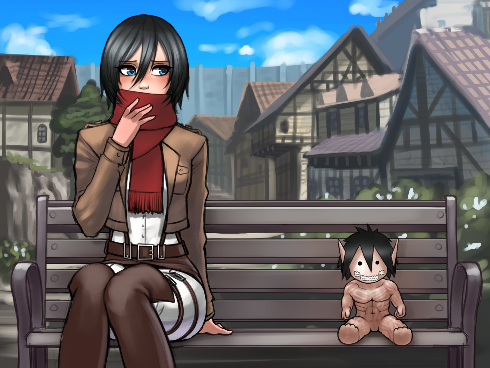 mikasa ackerman l invasion des géants shingeki pas kyojin attaque sur titan fille titan jouet ville art écharpe regard