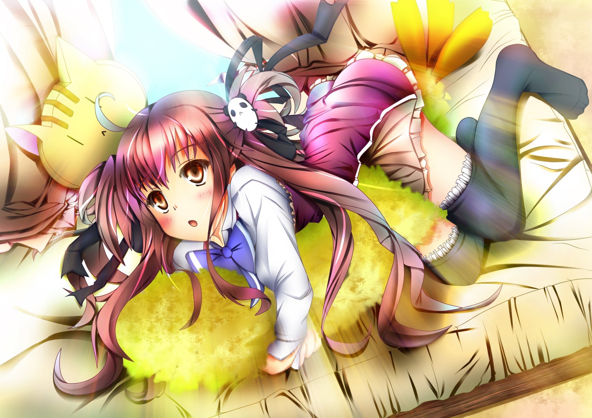 anime art ebiten kanamori hakata girl is sofa pillow hairpin tails view