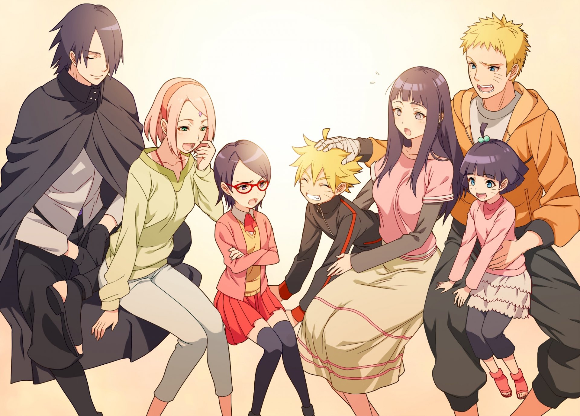 art morittokoke anime naruto uzumaki naruto uchiha sasuke haruno sakura hyuuga hinata uchiha sarada uzumaki boruto uzumaki himawari girls man couple family children happiness sunglasse