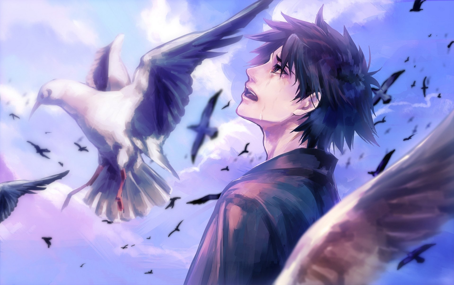 arte tamachi kuwa anime fate stay night fate zero emiya kiritsugu chico pájaros lágrimas cielo nubes