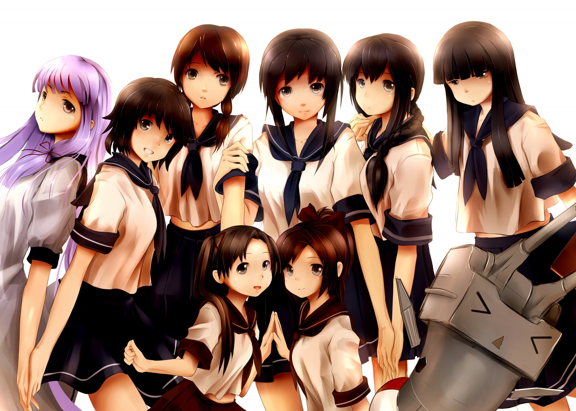 art cowinsky kantai collection ayanami fubuki hatsuyuki isonami miyuki murakumo rensouhou-chan shikinami shirayuki dziewczyny uczennice jednolite anime