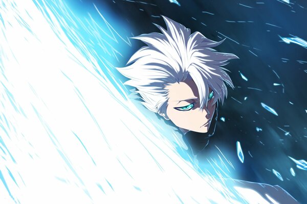 Toshiro Hitsugaya conductor Ducha arte. Chico con el pelo blanco anime. Toshiro Hitsugaya-capitán del décimo escuadrón Gotei 13