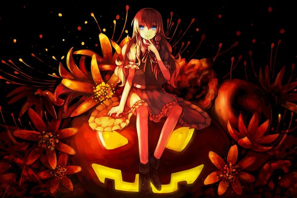 Chica hermosas flores para las fiestas de Halloween