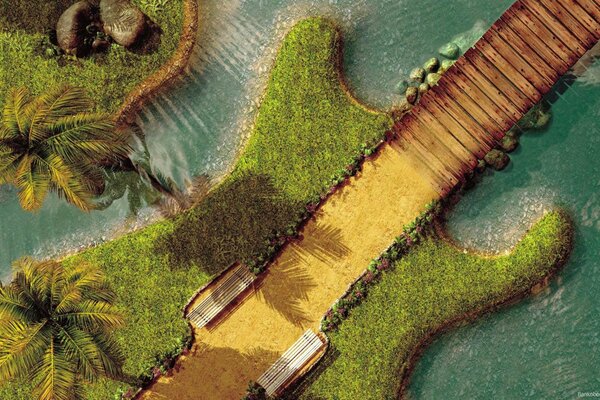 Fantasy art of the island in the form of a guitar