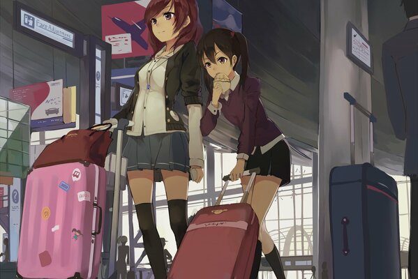 Chicas anime en el aeropuerto