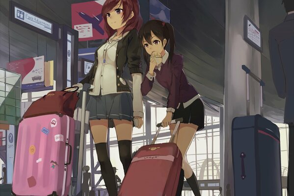 Anime ragazze in aeroporto