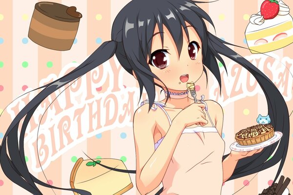 Anime girl holding a cake