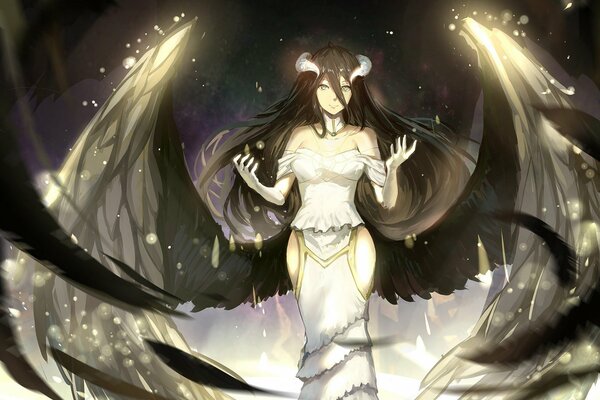 Anioł z ciemnymi skrzydłami, rogami i duszą demona